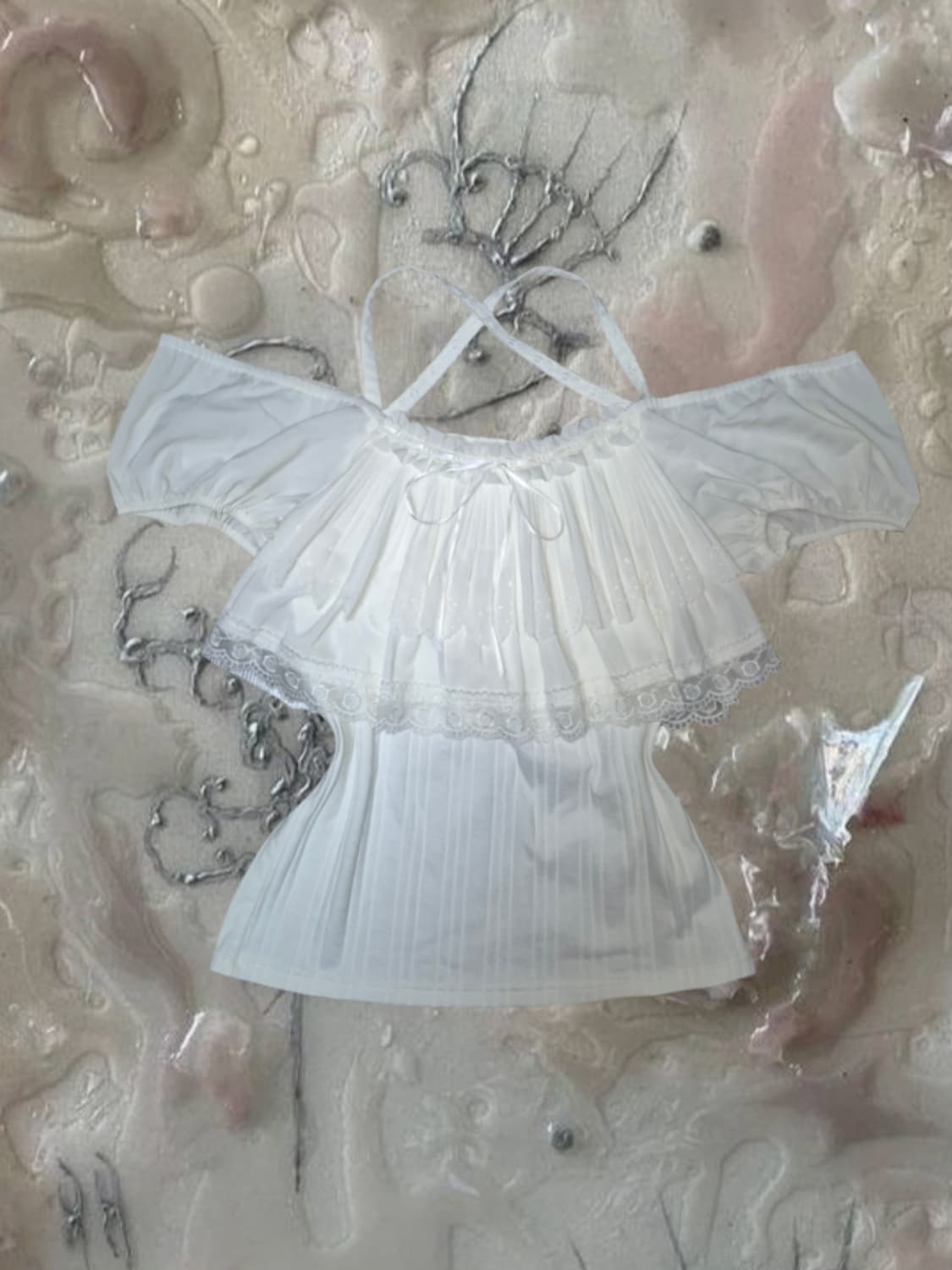 빈티지 모리걸 달빛천사 천사핏 오프숄더 블라우스 레이스 로걀탑 상품이미지5