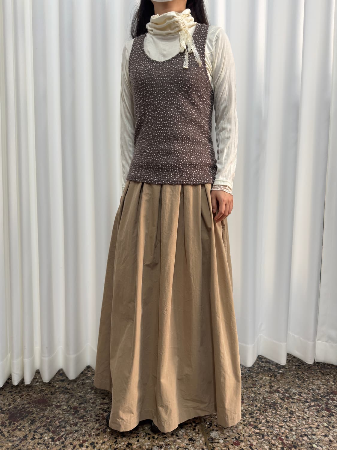 beige pleats long skirt 상품이미지2