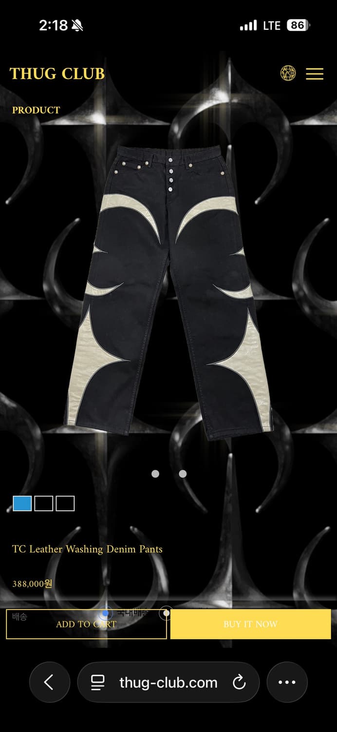 THUG CLUB 레더 워싱 데님 팬츠 2사이즈 상품이미지1