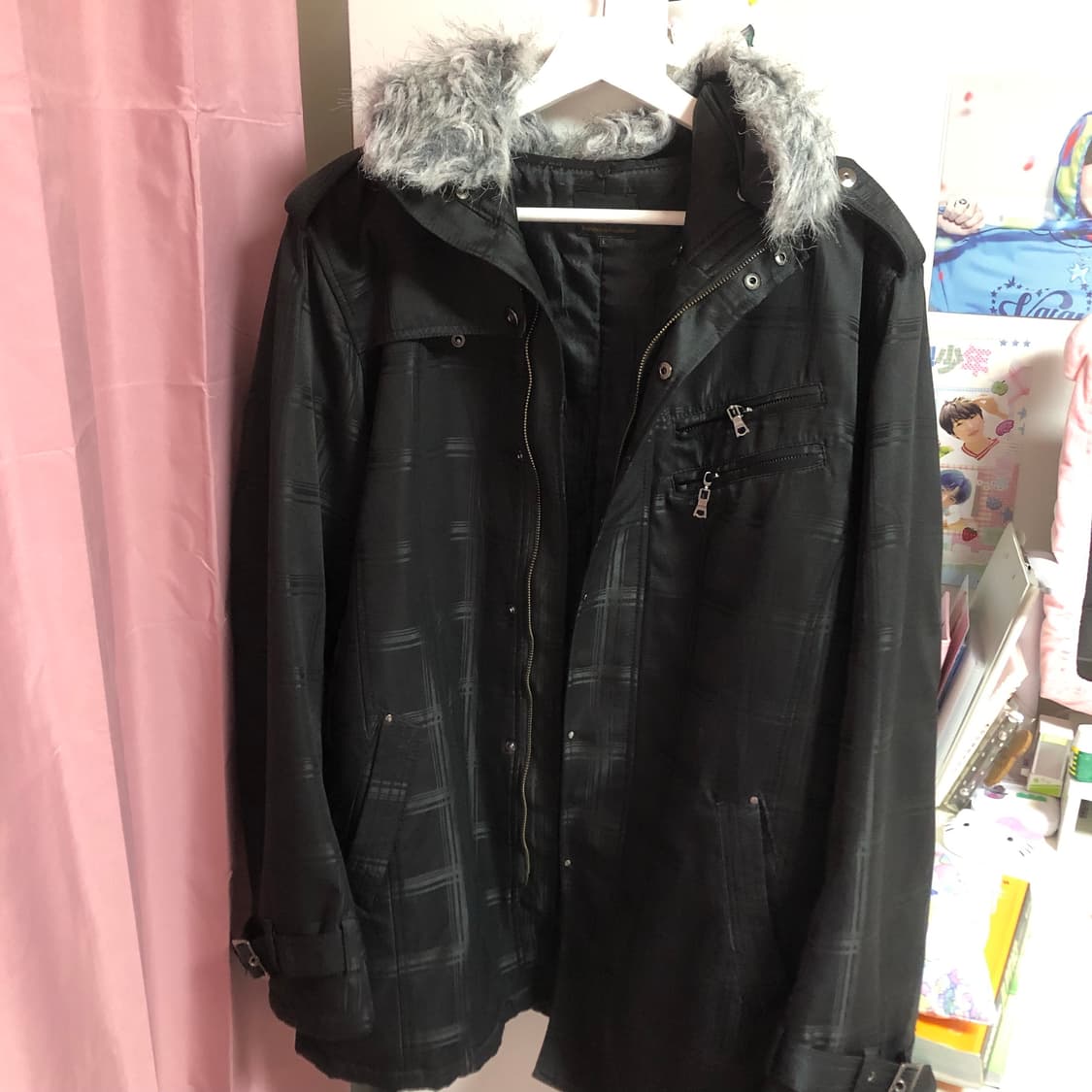 (하자있음) 빈티지 체크 롱 아우터 야상 자켓 패딩 상품이미지1