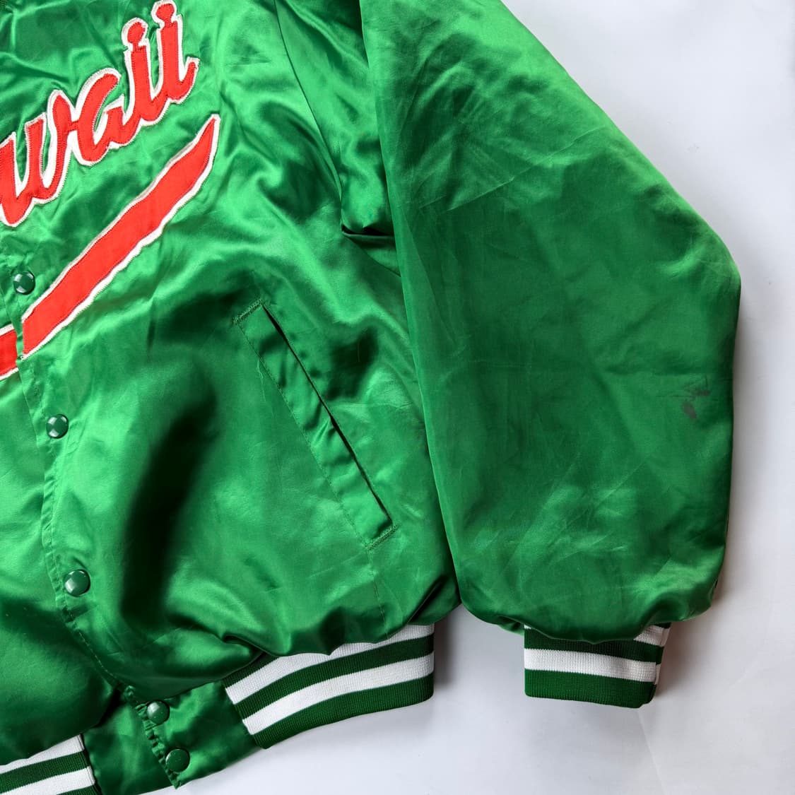 90s swingster 하와이 그린 새틴 봄버 자켓 상품이미지3