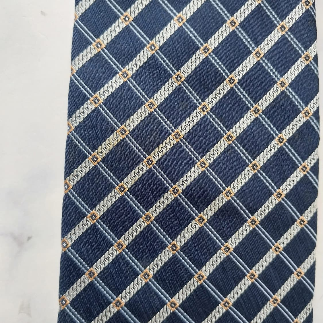아쿠아스큐텀 실크 네이비 체크 패턴 넥타이 9.3cm A등급 K2342 상품이미지10