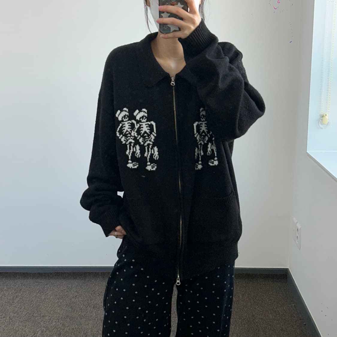 niceghostclub 나이스고스트클럽 댄싱 스켈렌톤 니트 집업  상품이미지1