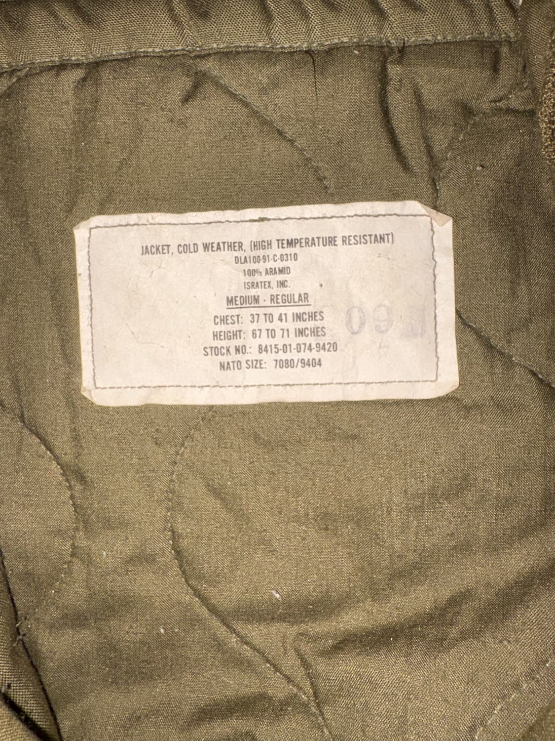 US army cvc 탱커자켓 91년도 생산 오리지날 상품이미지3