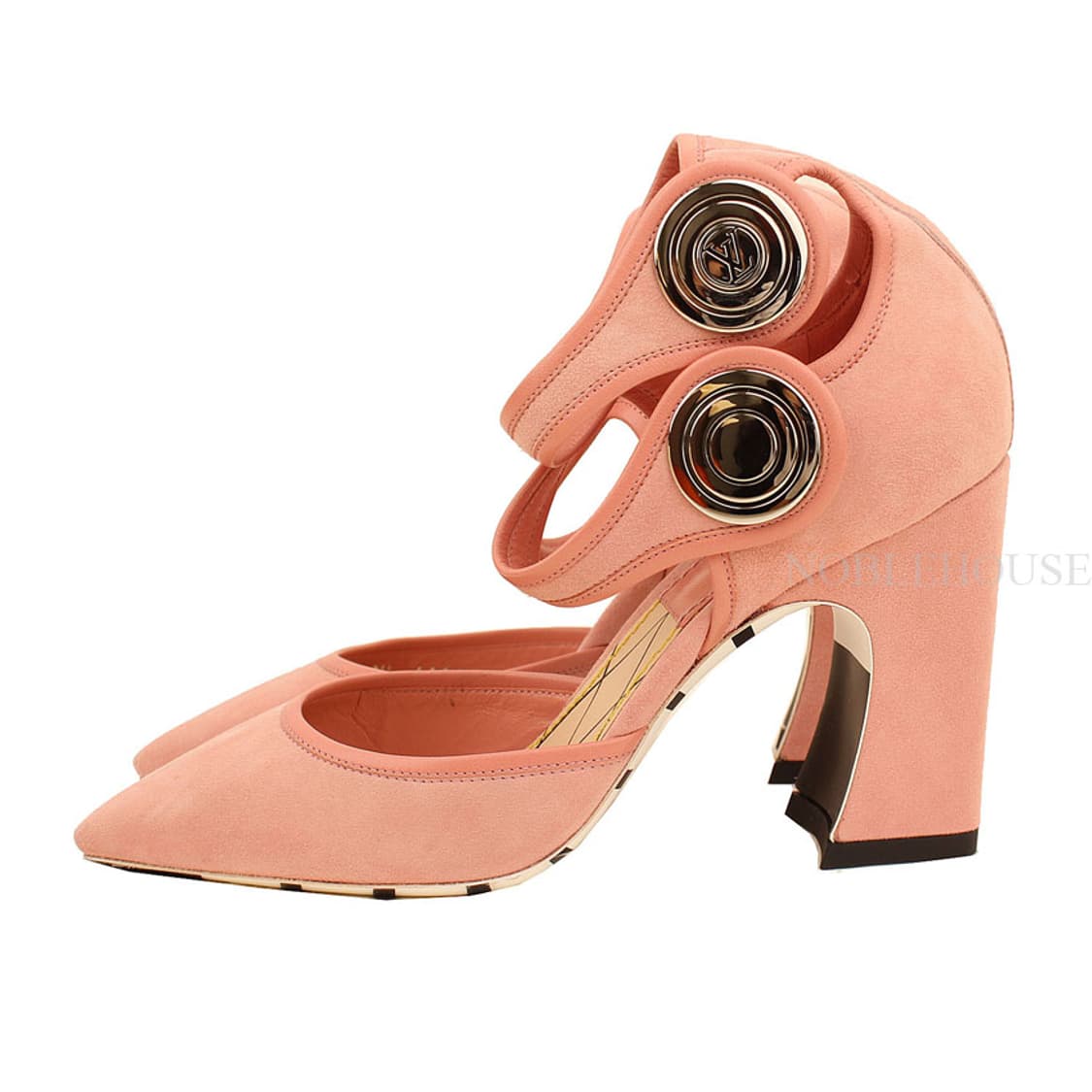 루이비통 핑크 스웨이드 은장 LV 로고 앵클 스트랩 샌들 35 1/2 상품이미지1