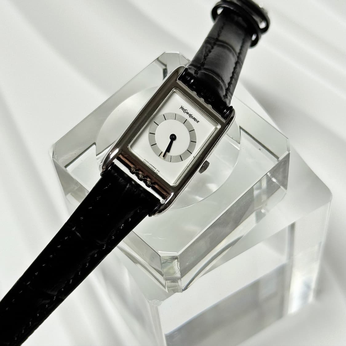 80's90's 빈티지 YSL 이브생로랑 미니멀 스퀘어 탱크 실버 워치 상품이미지6