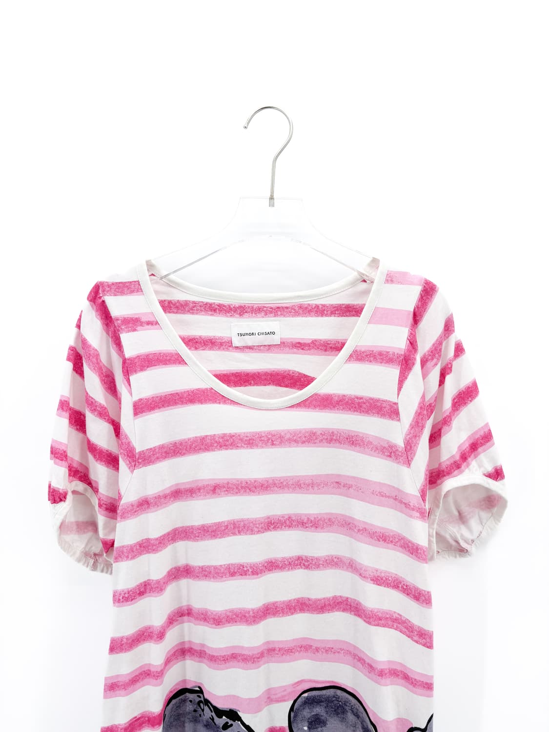 츠모리치사토 스트라이프 퍼프 소매 반팔티셔츠 상품이미지4