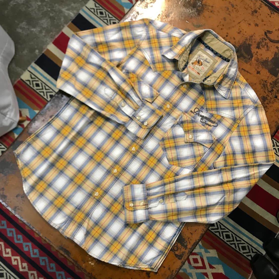 빈티지 옐로 톤 체크 코튼 웨스턴 셔츠 남성 102 여성 프리사이즈 상품이미지2