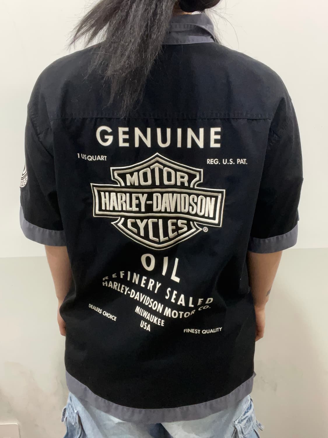Harley Davidson 할리데이비슨 투톤 빅 로고 반팔셔츠 상품이미지1