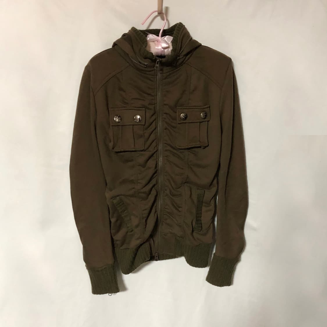 리브 버튼 후드 집업 브라운 상품이미지8