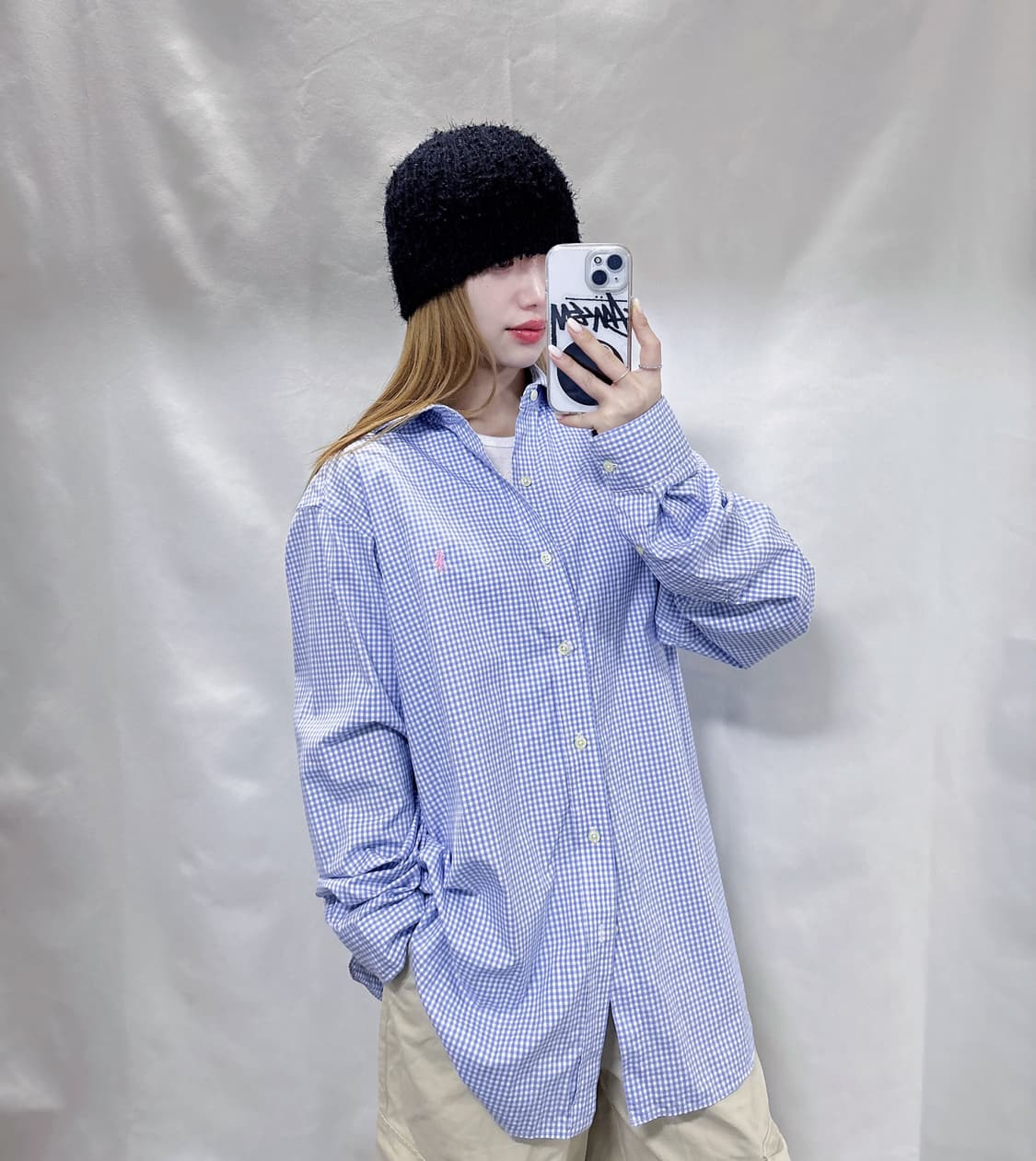 폴로 랄프로렌 핑크포니 하늘체크 셔츠  상품이미지1