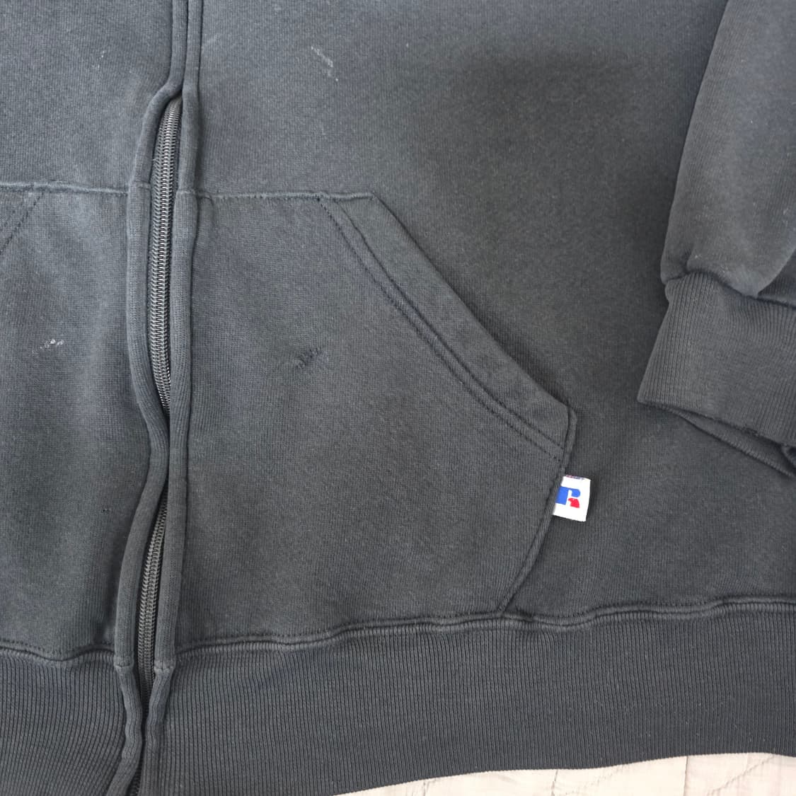 [XXL] 90s 빈티지 러셀 애슬레틱 후드집업 블랙 ver. 데미지 상품이미지2