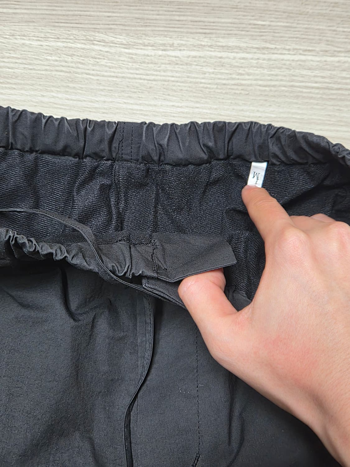 M) 아모멘토 드로우스트링 와이드 퍼티그 팬츠 블랙 상품이미지5