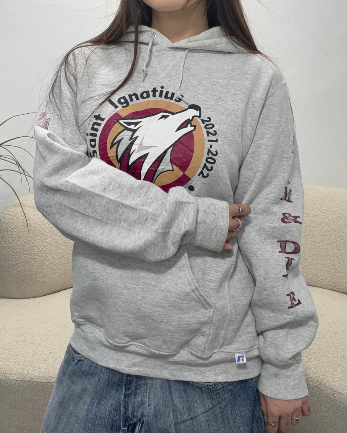 90s RUSSELL 그레이 그래픽 후드티 상품이미지1