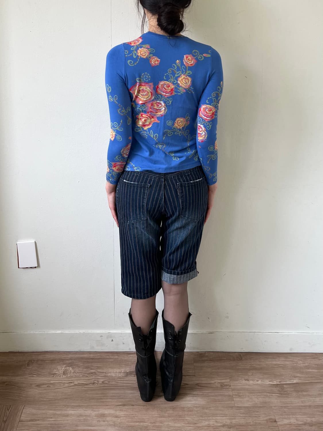 Japan vtg 드로잉 블루 탑 상품이미지10