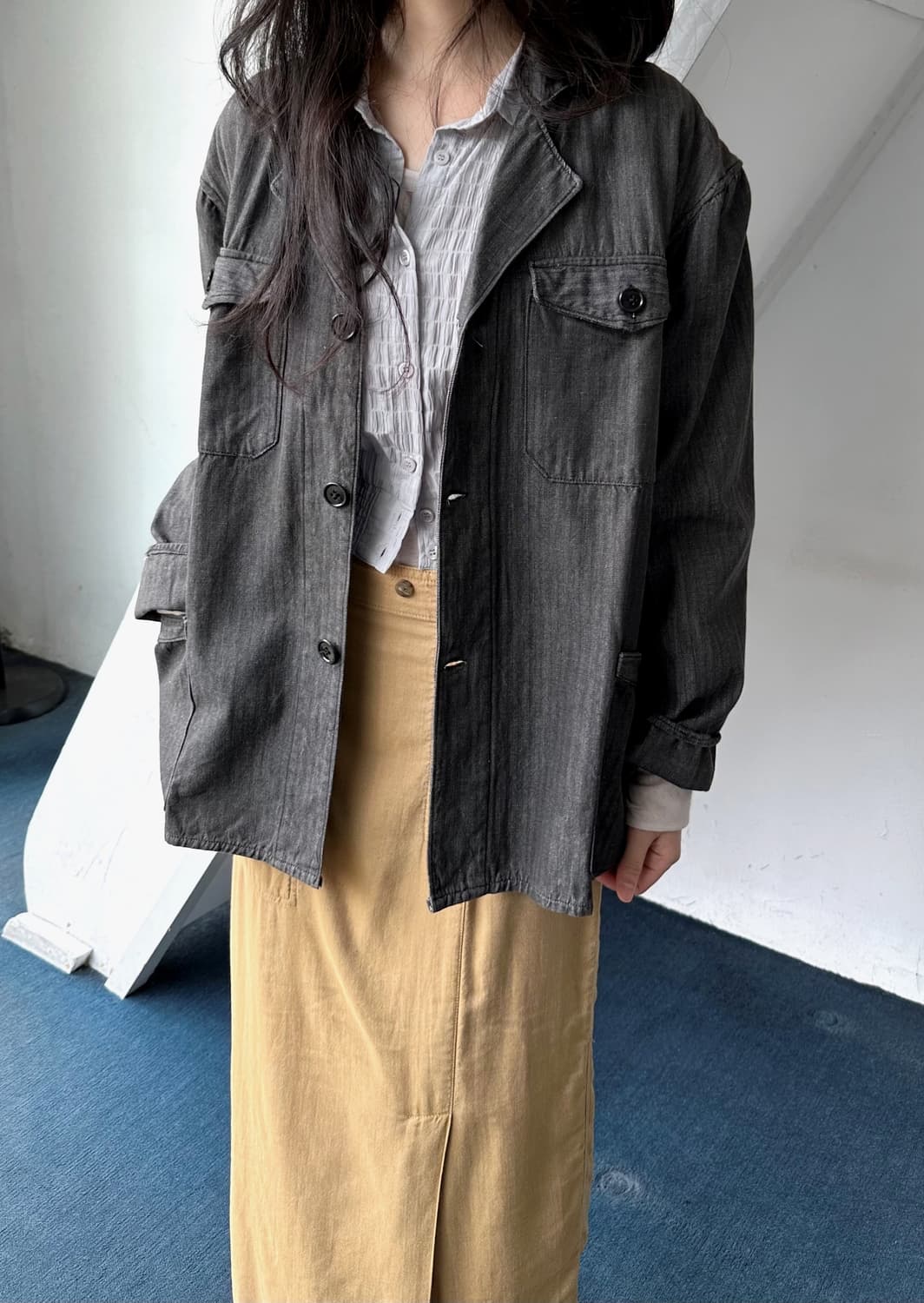 Sheer fabric design shirred blouse shirt 상품이미지9