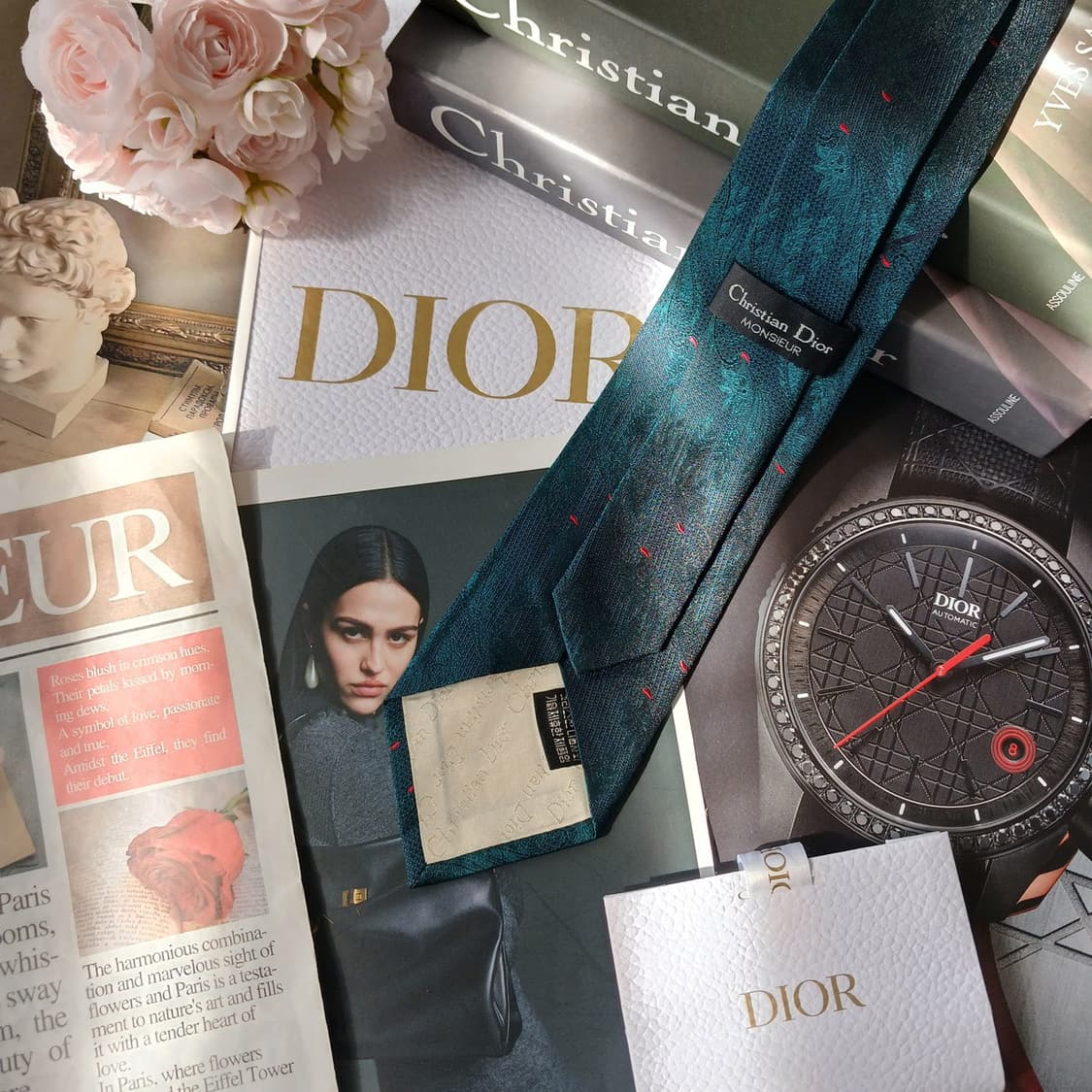 크리스찬 디올 실크 청녹 자카드 넥타이 8.1cm A+등급 A19813
 상품이미지5