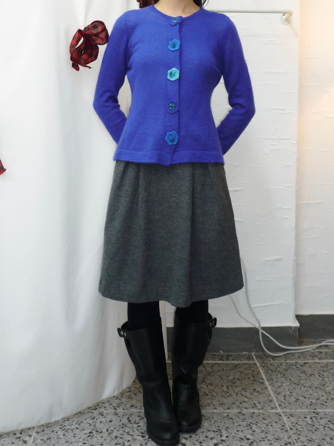 Flower buttons blue cardigan 상품이미지4
