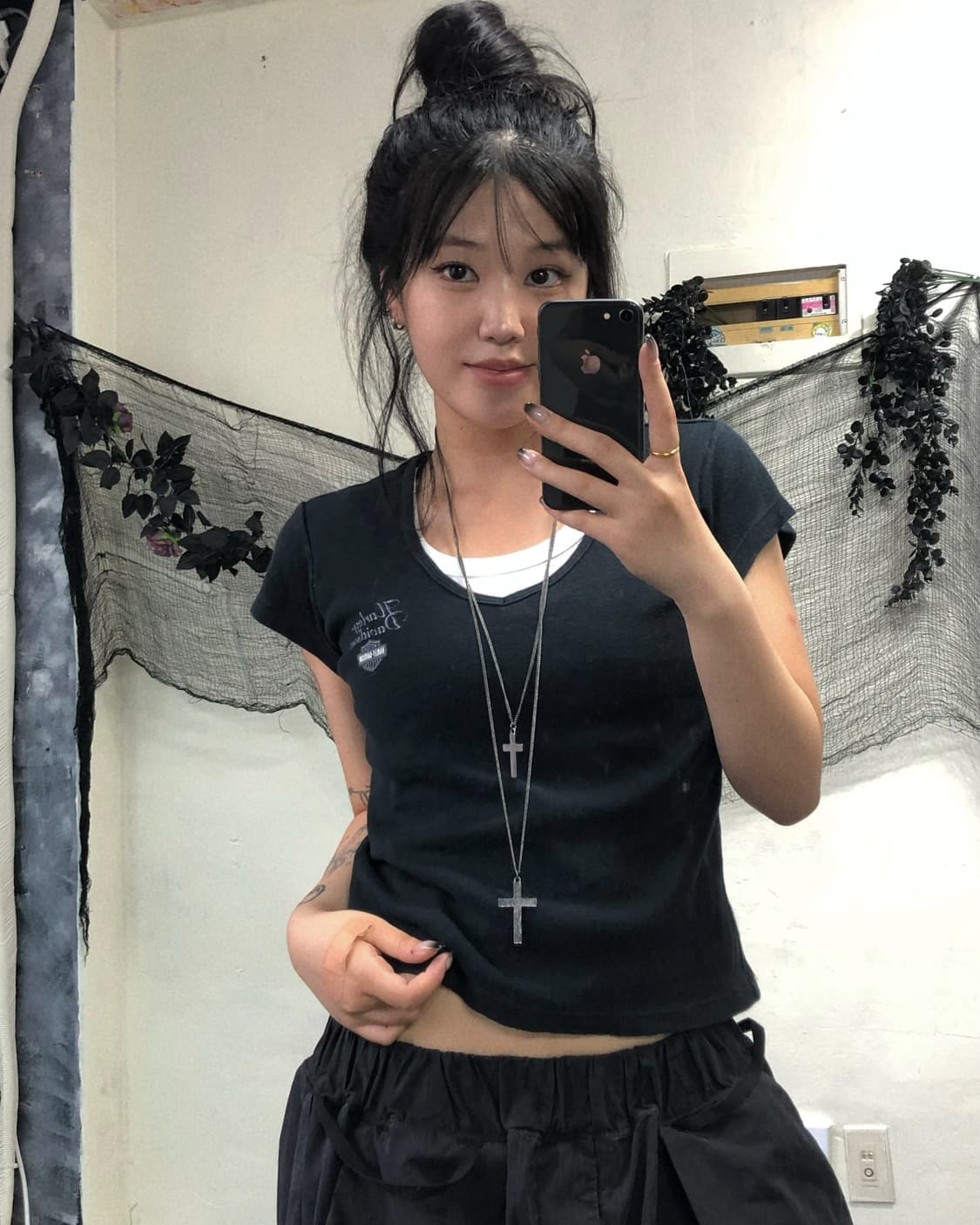 할리데이비슨 블랙 크롭 반팔 탑 상품이미지1
