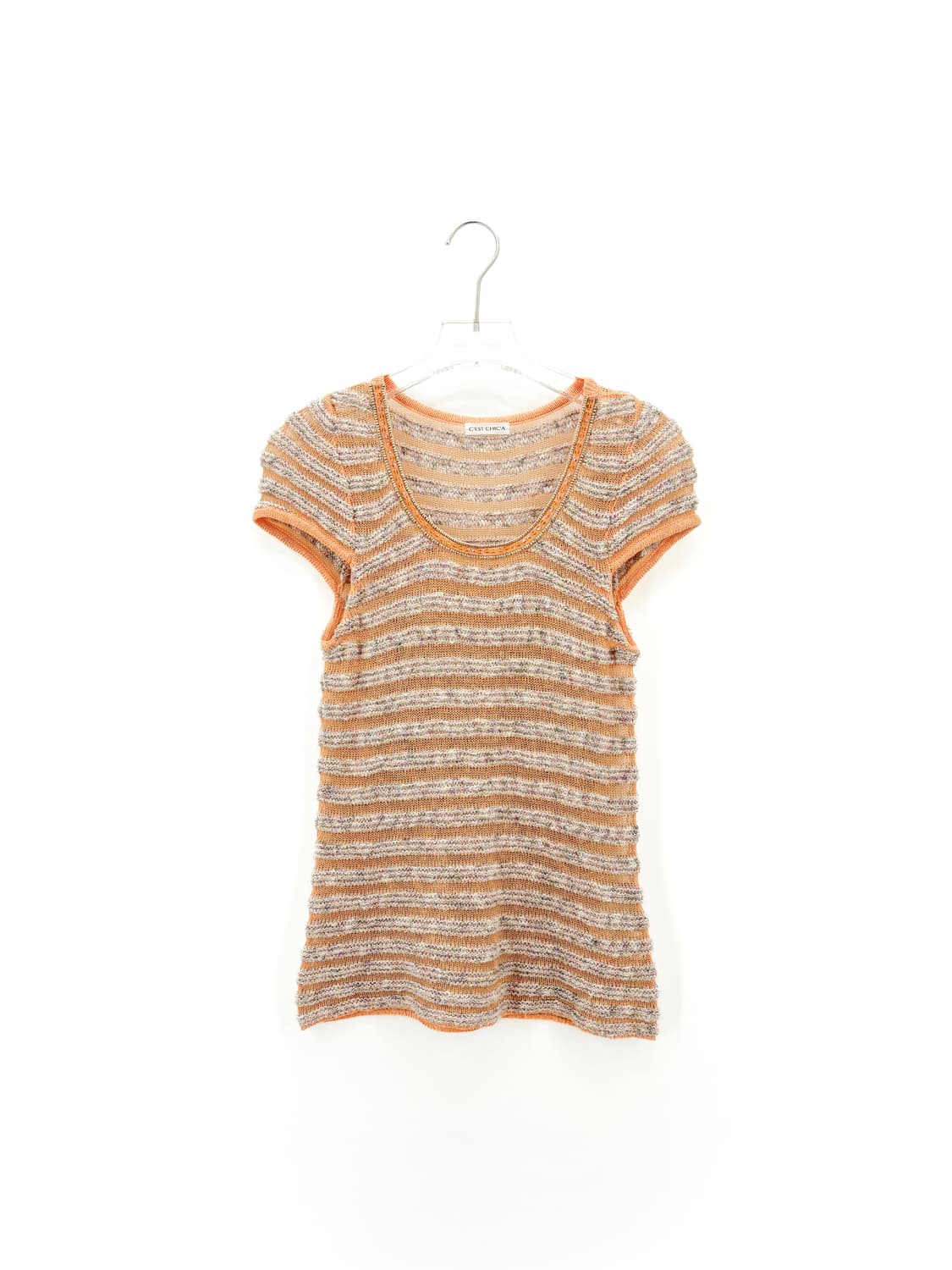빈티지 오렌지 비즈 스트라이프 반팔 니트 상품이미지4