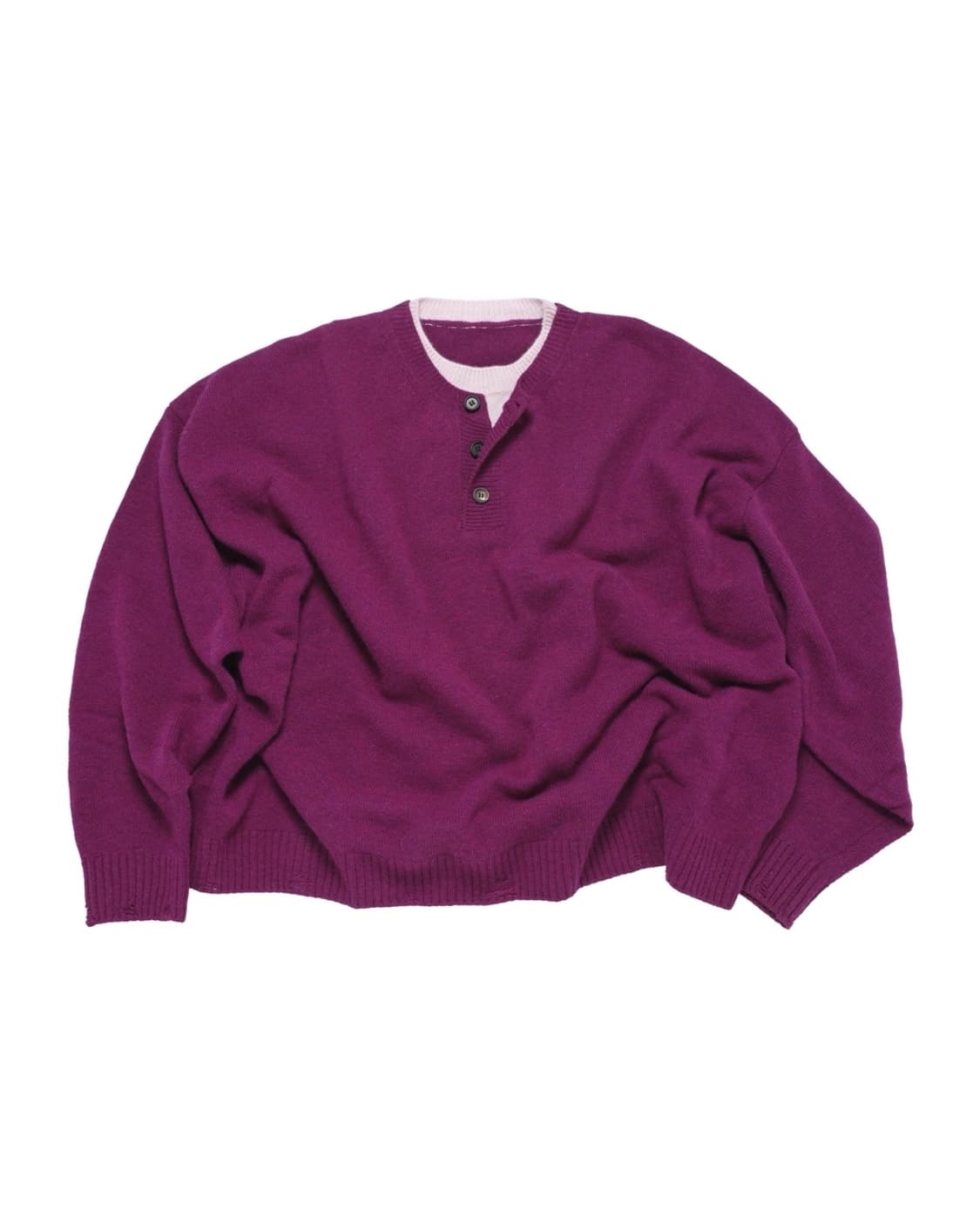 L MJD 콘트라스트 넥 캐시 크롭 니트 마젠타 상품이미지1