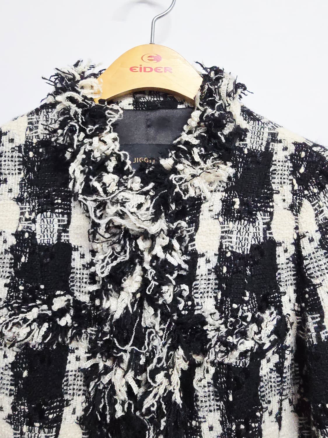 지고트 체크 트위드 코트 블랙 상품이미지2