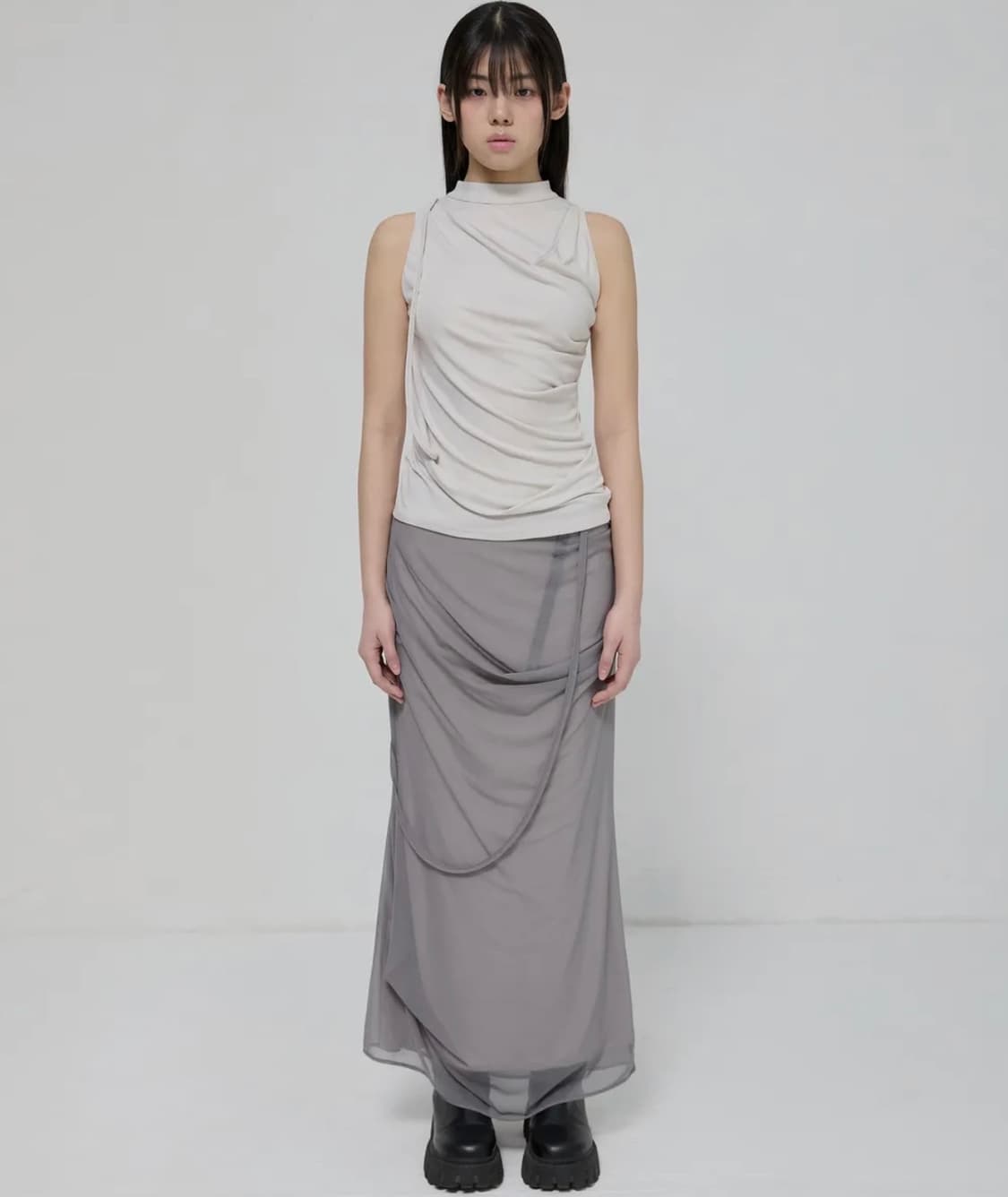 플레어업 Draped Mesh Layered Long Skirt (FL- 상품이미지3