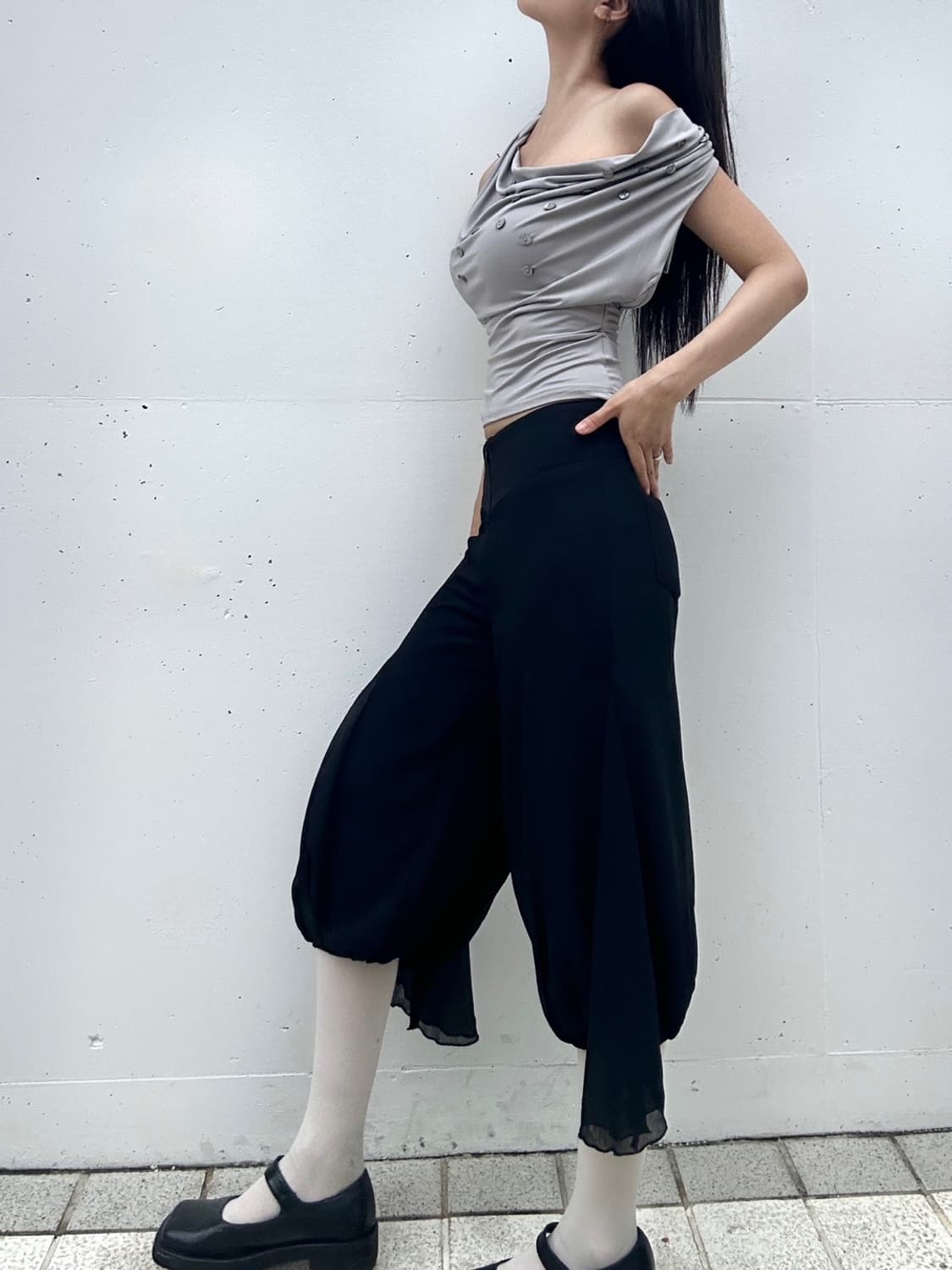 Button multi halter sleeveless / grey 상품이미지5