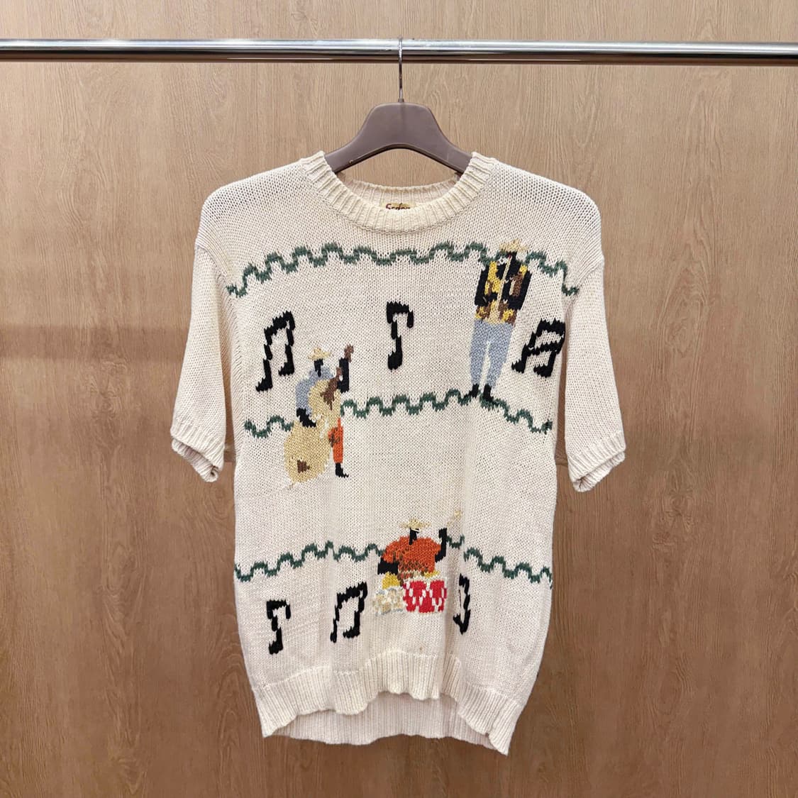 스쿱 뮤직 그래픽 반팔 니트 티셔츠 악기 패턴 디테일 아이보리 상품이미지2