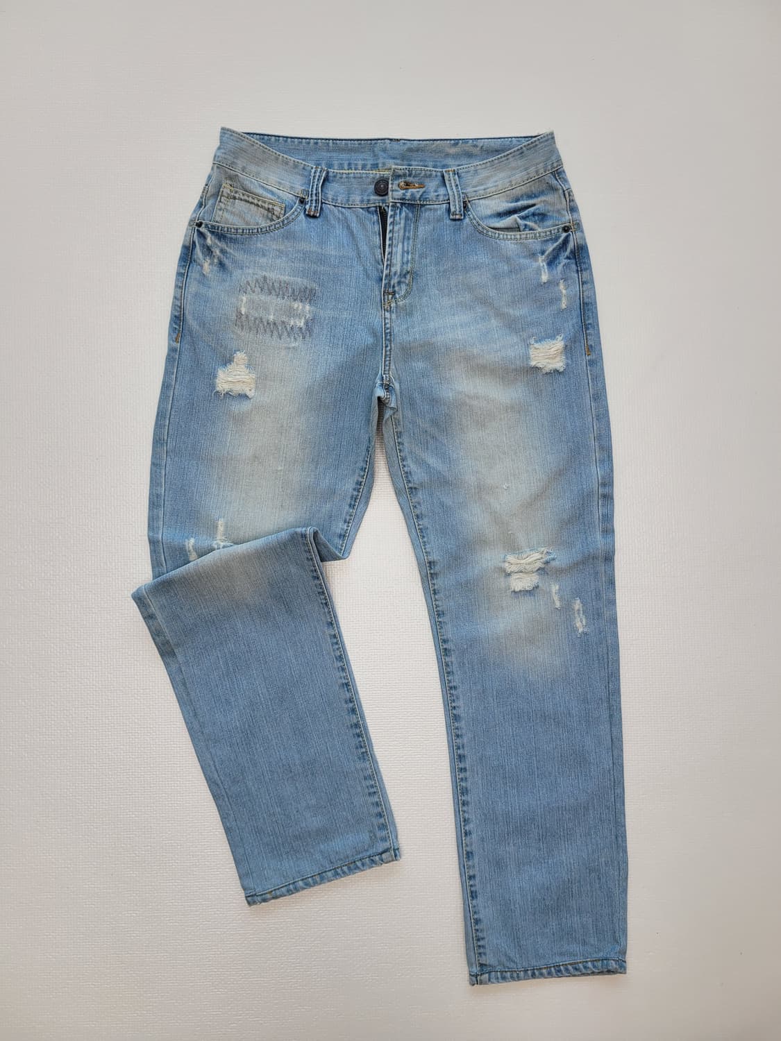 스파오 SPAO 남자 데미지 워싱 청바지 32 스카이블루 상품이미지1