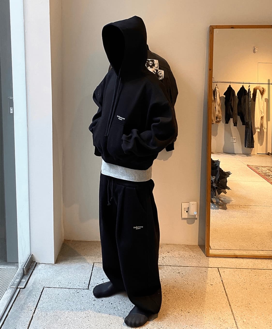 언더마이카 후드 바지 스웻 세트 셋업 블랙 상품이미지4