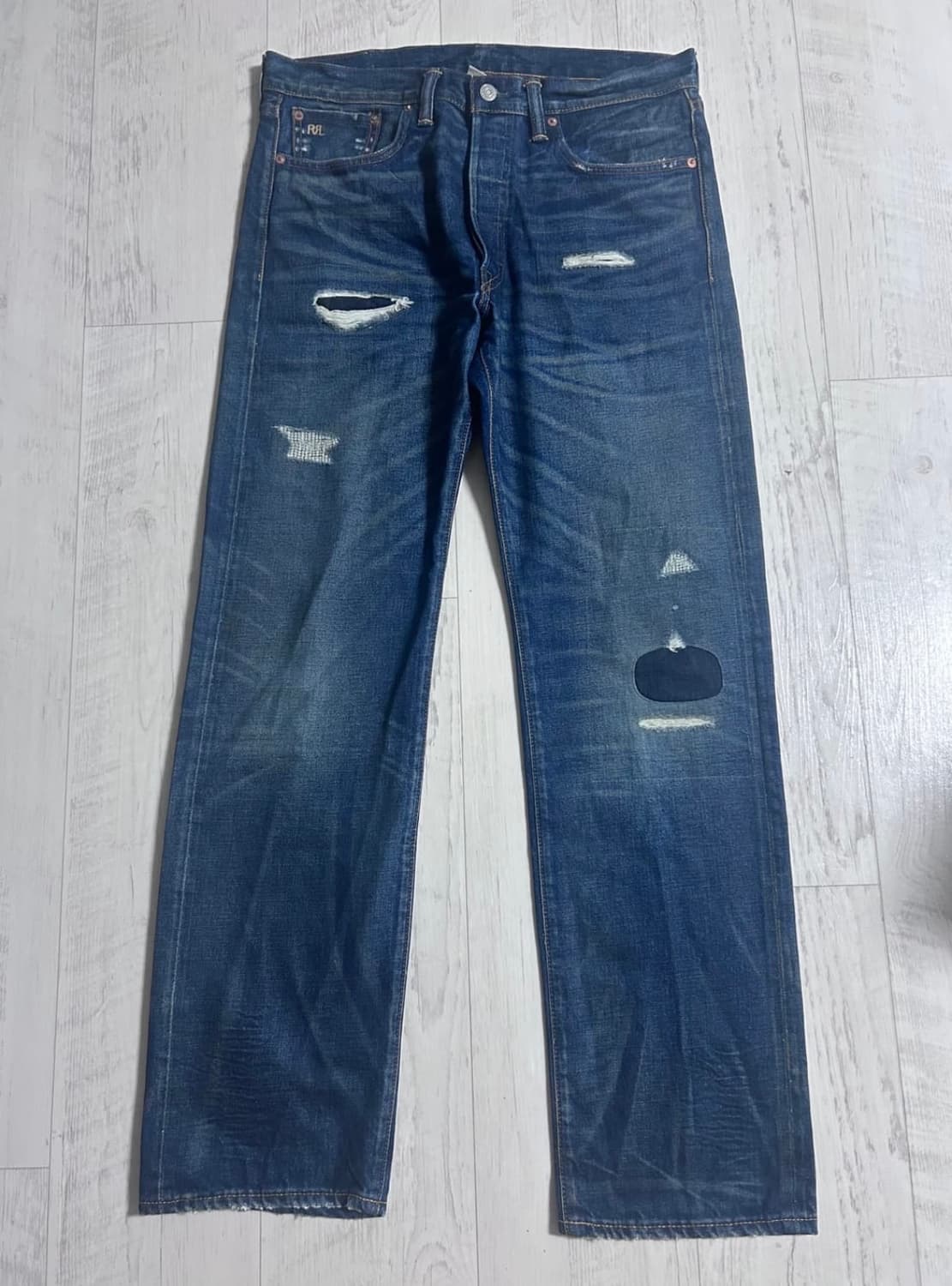 RRL 스트레이트 핏 홀리 워싱 데님 진 33x32 상품이미지2