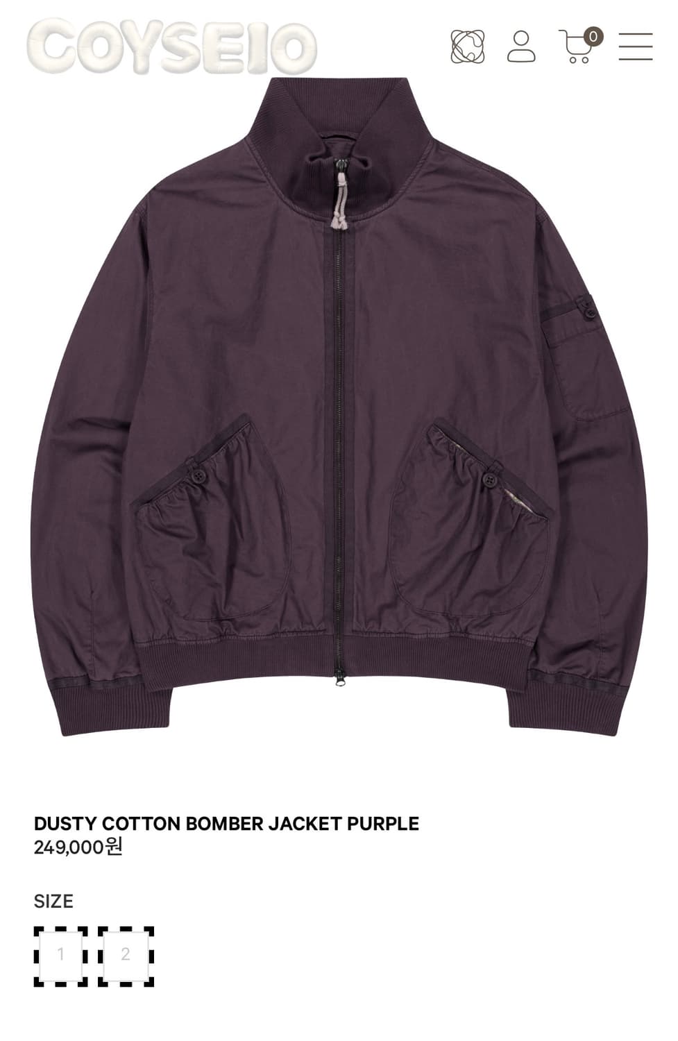 코이세이오 더스티 코튼 봄버 자켓 퍼플 2사이즈 상품이미지1