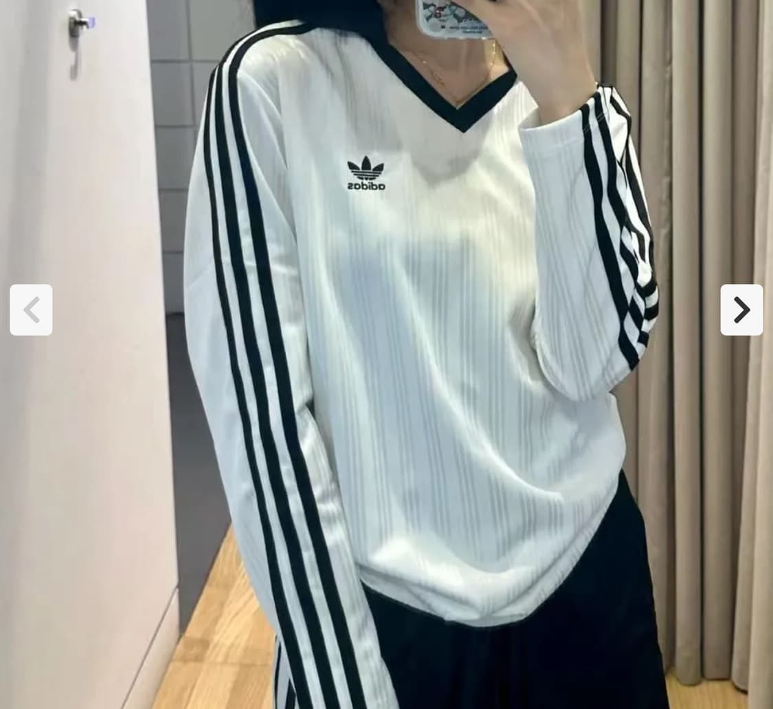 아디다스 아디컬러 3S 자카드 브이넥 풋볼 폴로 긴팔 티셔츠 화이트  상품이미지1