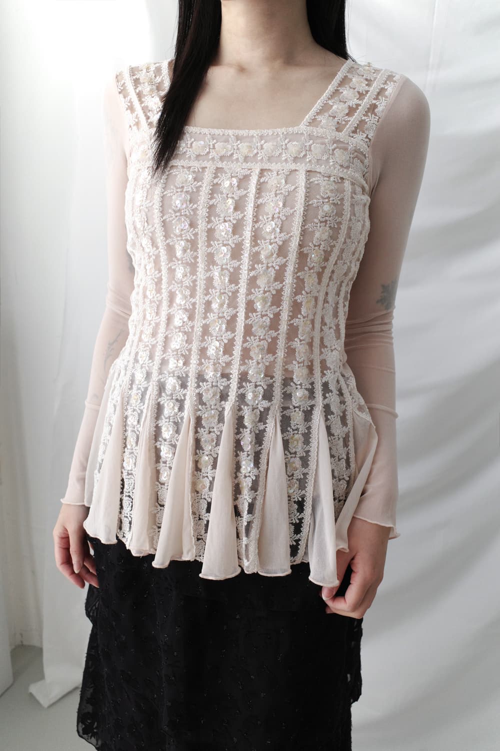 beads flower see-through T  상품이미지6