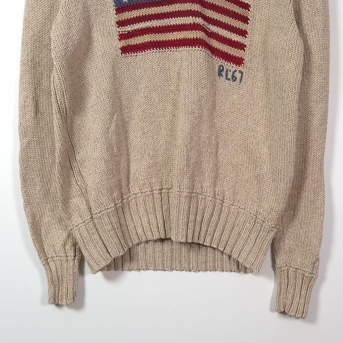 폴로 랄프로렌 성조기 리넨 코튼 실크 혼방 하프버튼 니트 L 상품이미지4