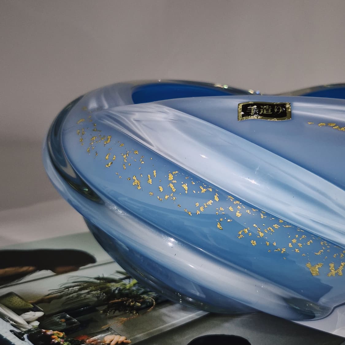 80s 이와츠 핸드블로운 스윌 아쿠아 금박 화병 상품이미지6