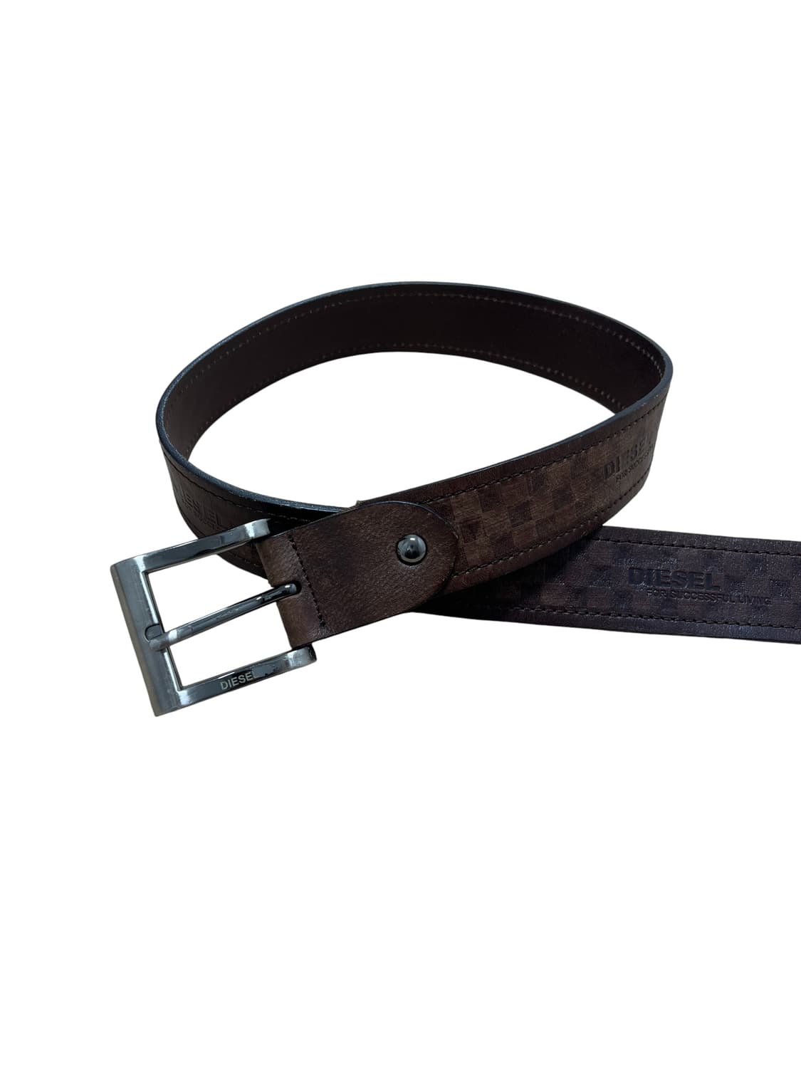 디젤 체커 엠보 브라운 레더 벨트 상품이미지1