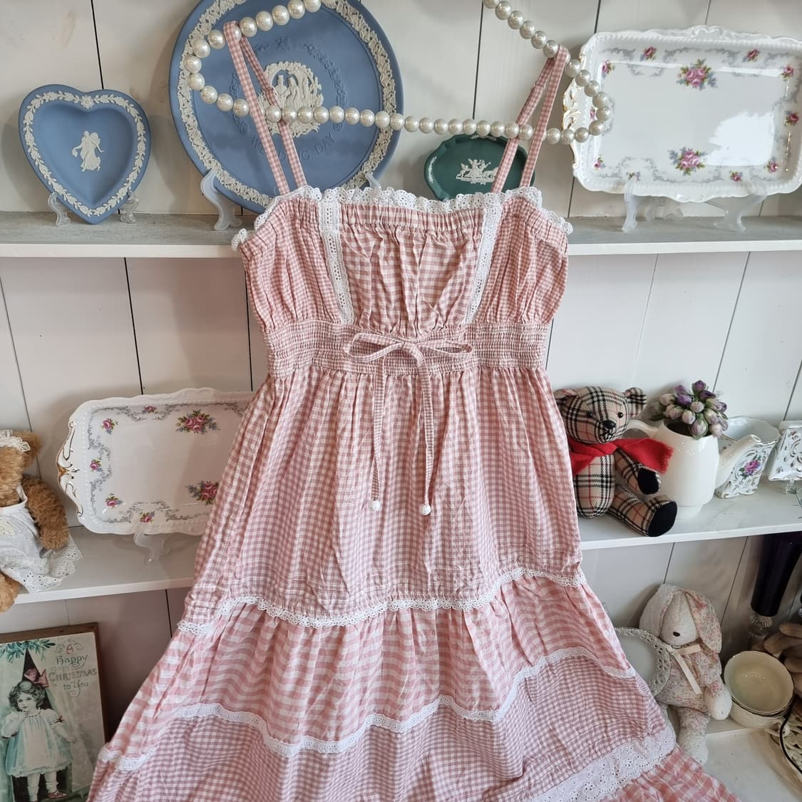 리즈리사 딸기우유 깅엄체크롱원피스 상품이미지5