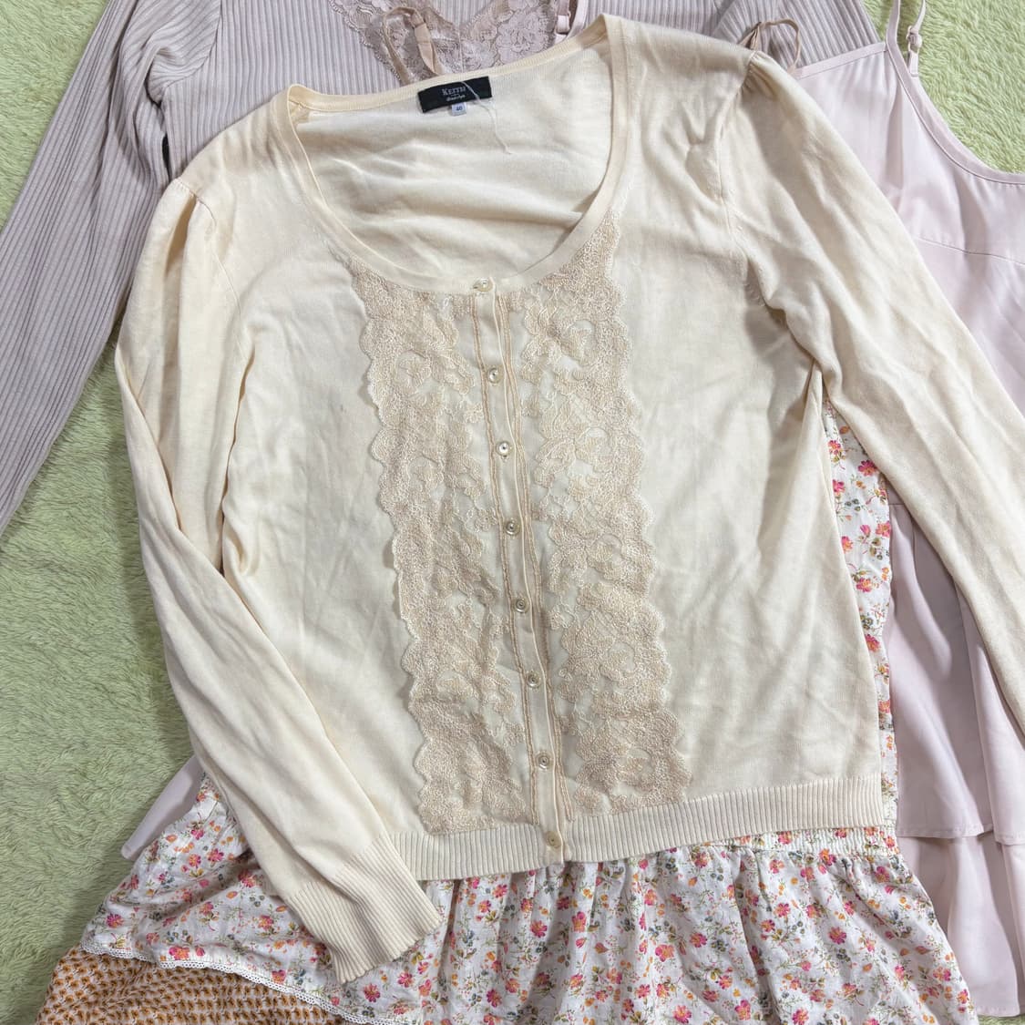 핑크 퍼 후드 코트 + 잔꽃 원피스 아오이유우 산딸기 코디세트 상품이미지8