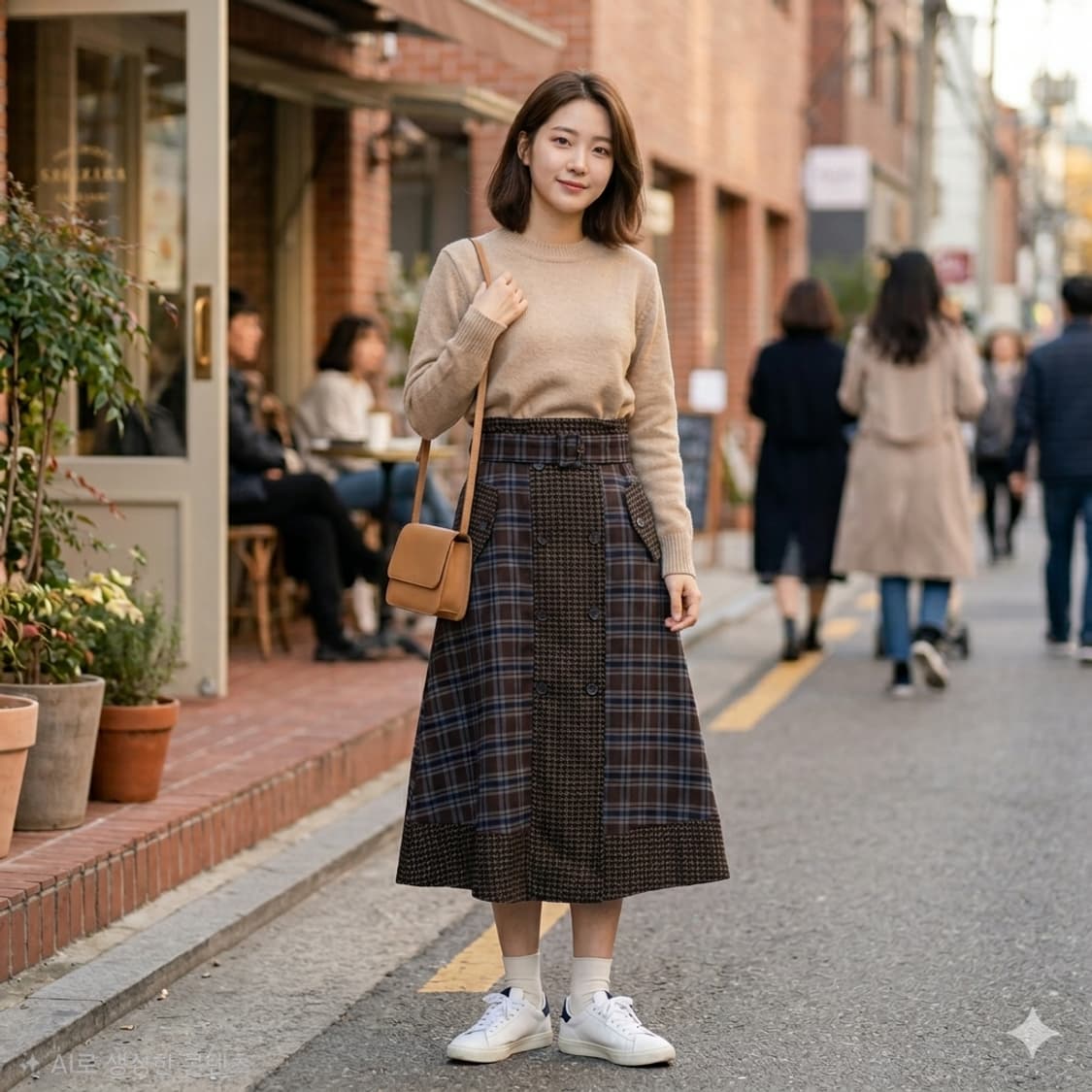 AURA STUDIO 체크/하운즈투스 배색 버튼 스커트 상품이미지1