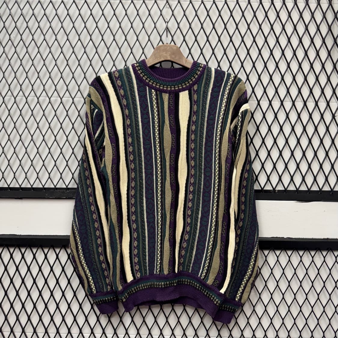 JPN VTG 웨이브 패턴 울 니트 스웨터 케이블 디테일 퍼플 상품이미지1