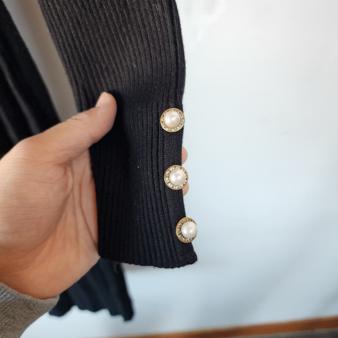 라인바이린 블랙 골지 니트 롱 원피스 상품이미지3