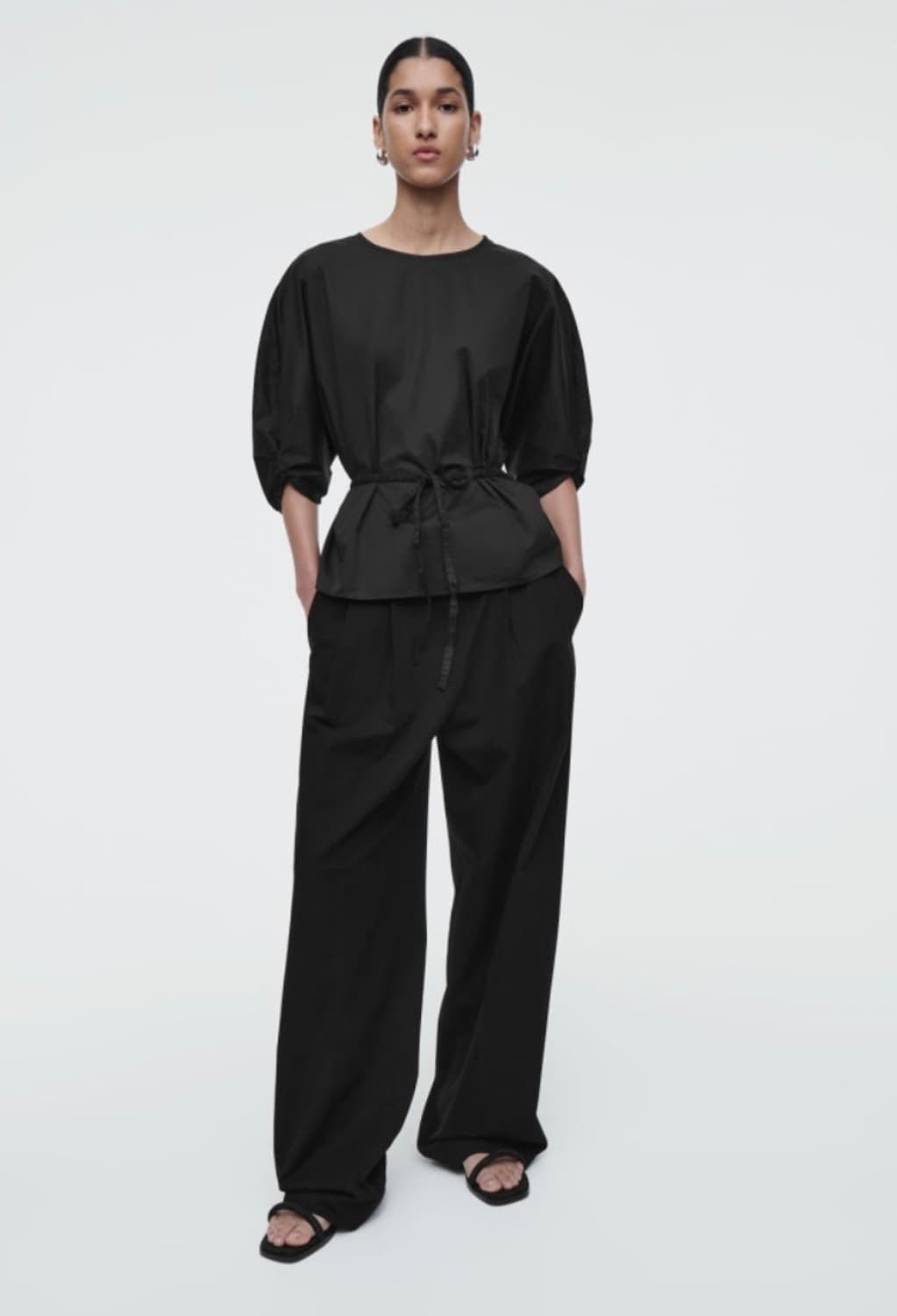 COS 코스 벨티드 퍼프 슬리브 블라우스 블랙 상품이미지2