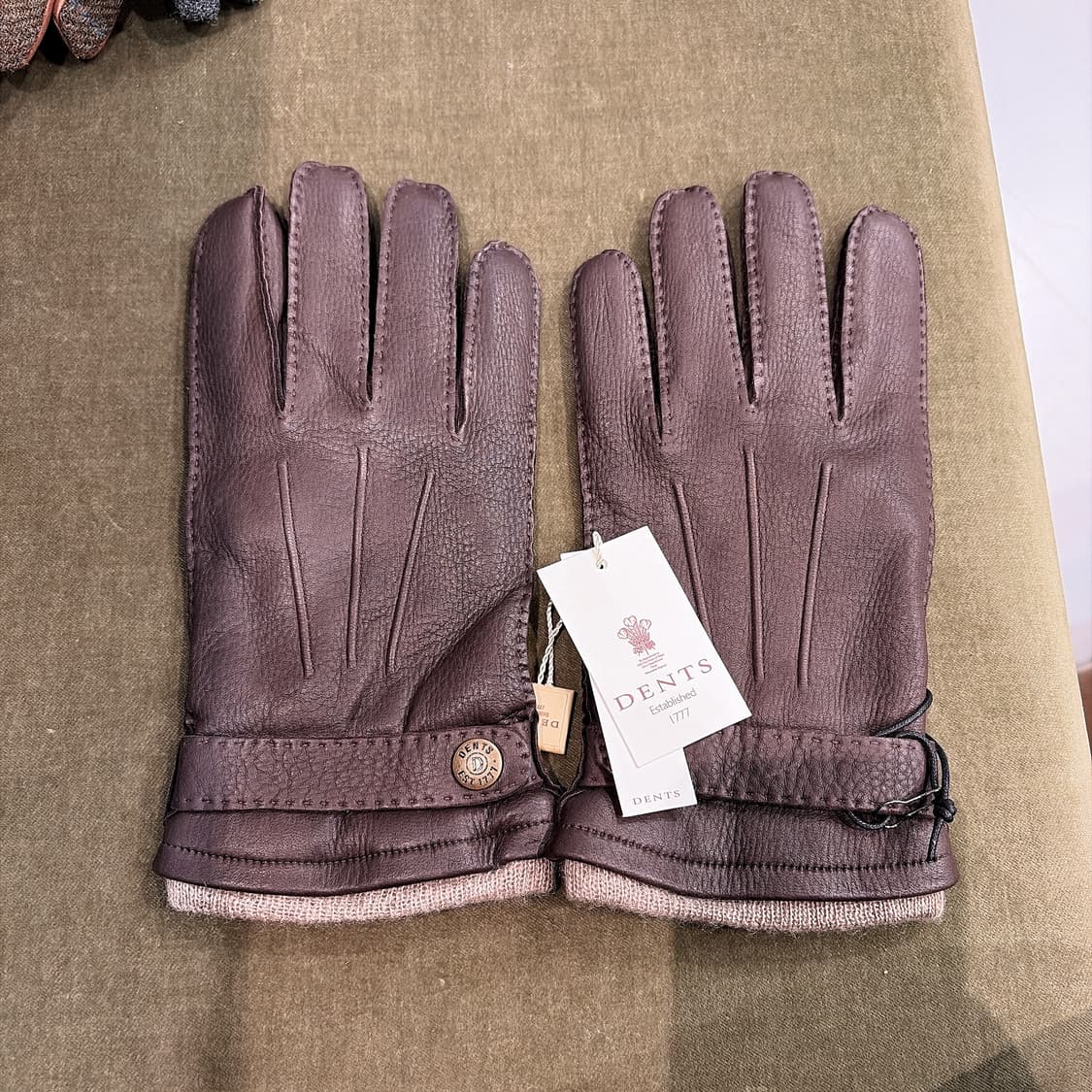 (정품/새상품) 덴츠 남성 브라운 사슴가죽 베이지 캐시미어 안감 장갑 상품이미지1