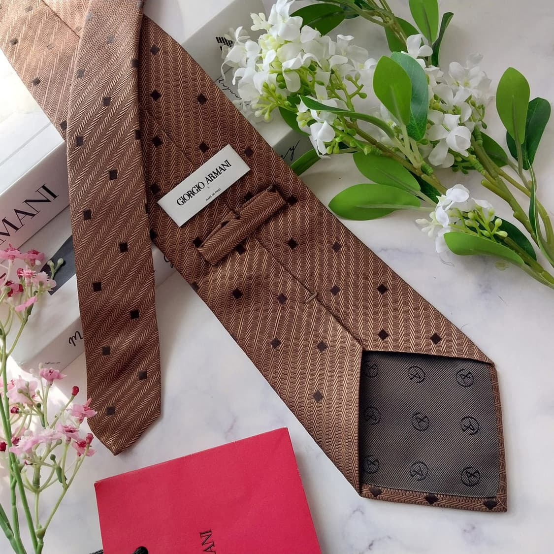 조르지오 아르마니 실크 브라운 패턴 넥타이 9.5cm A+등급 K1880 상품이미지5