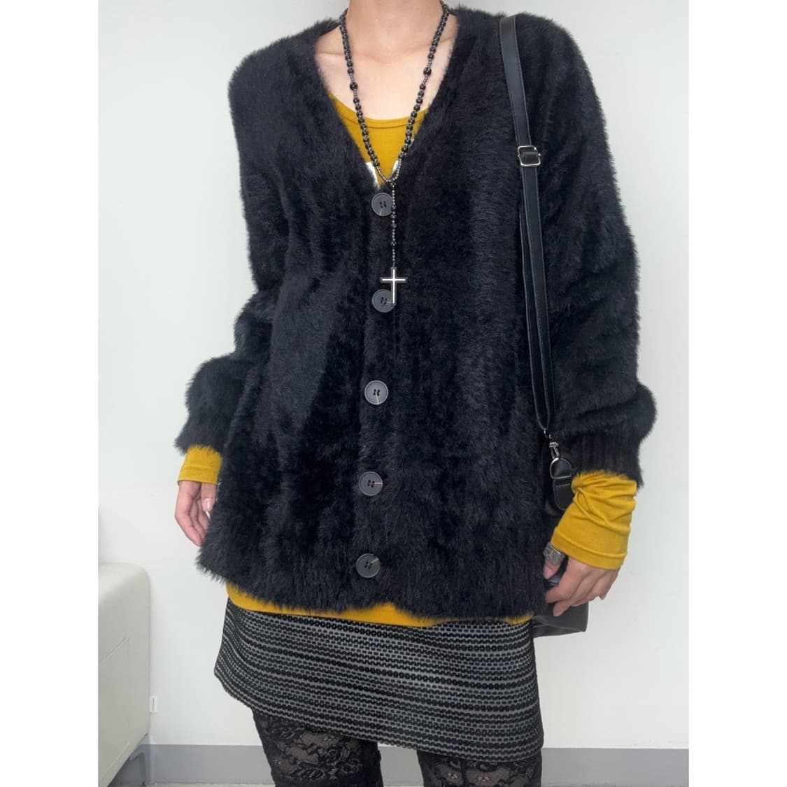 빈티지 블랙 퍼 가디건 상품이미지1