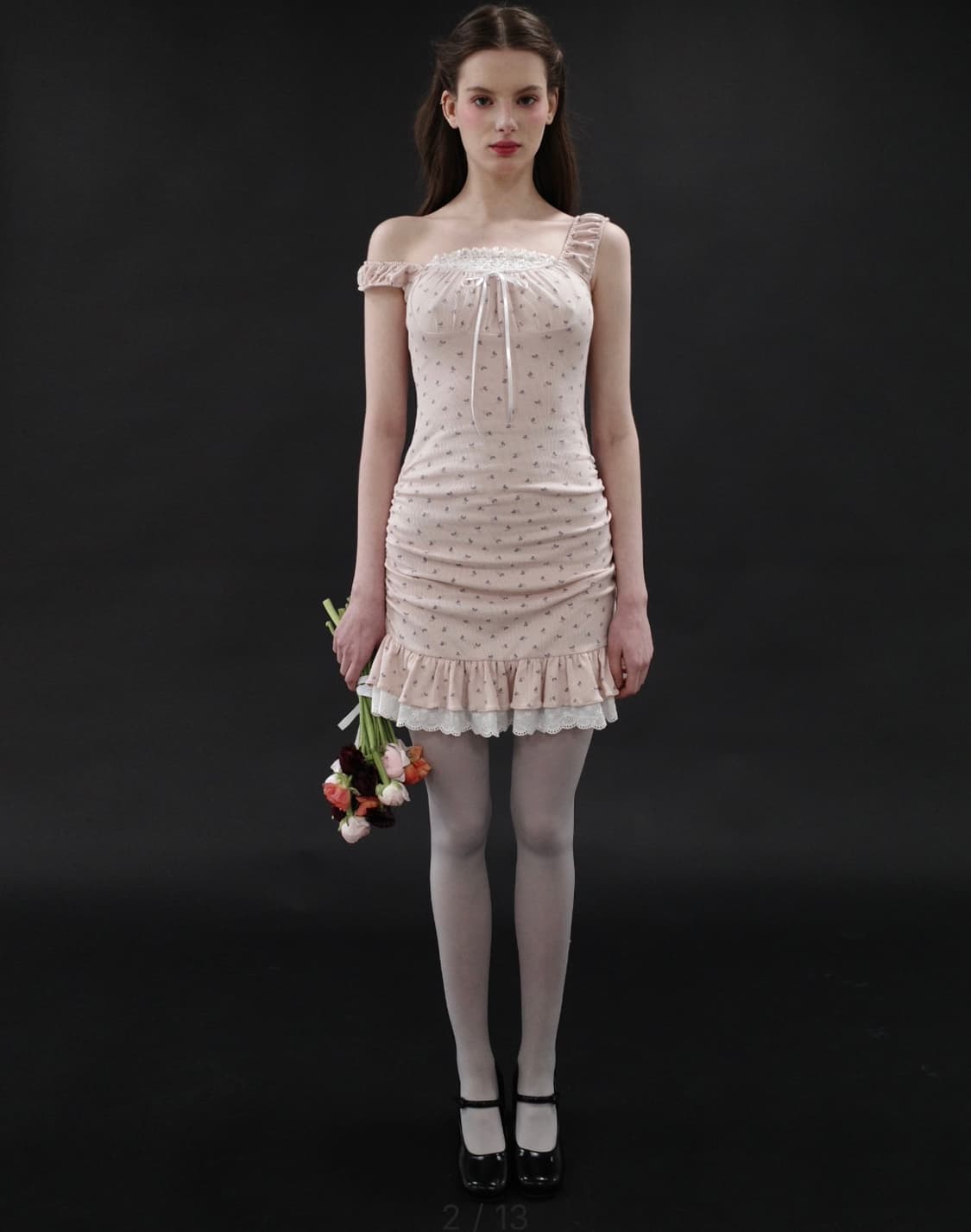 드라이로즈 플라워 셔링 원피스 핑크 상품이미지2