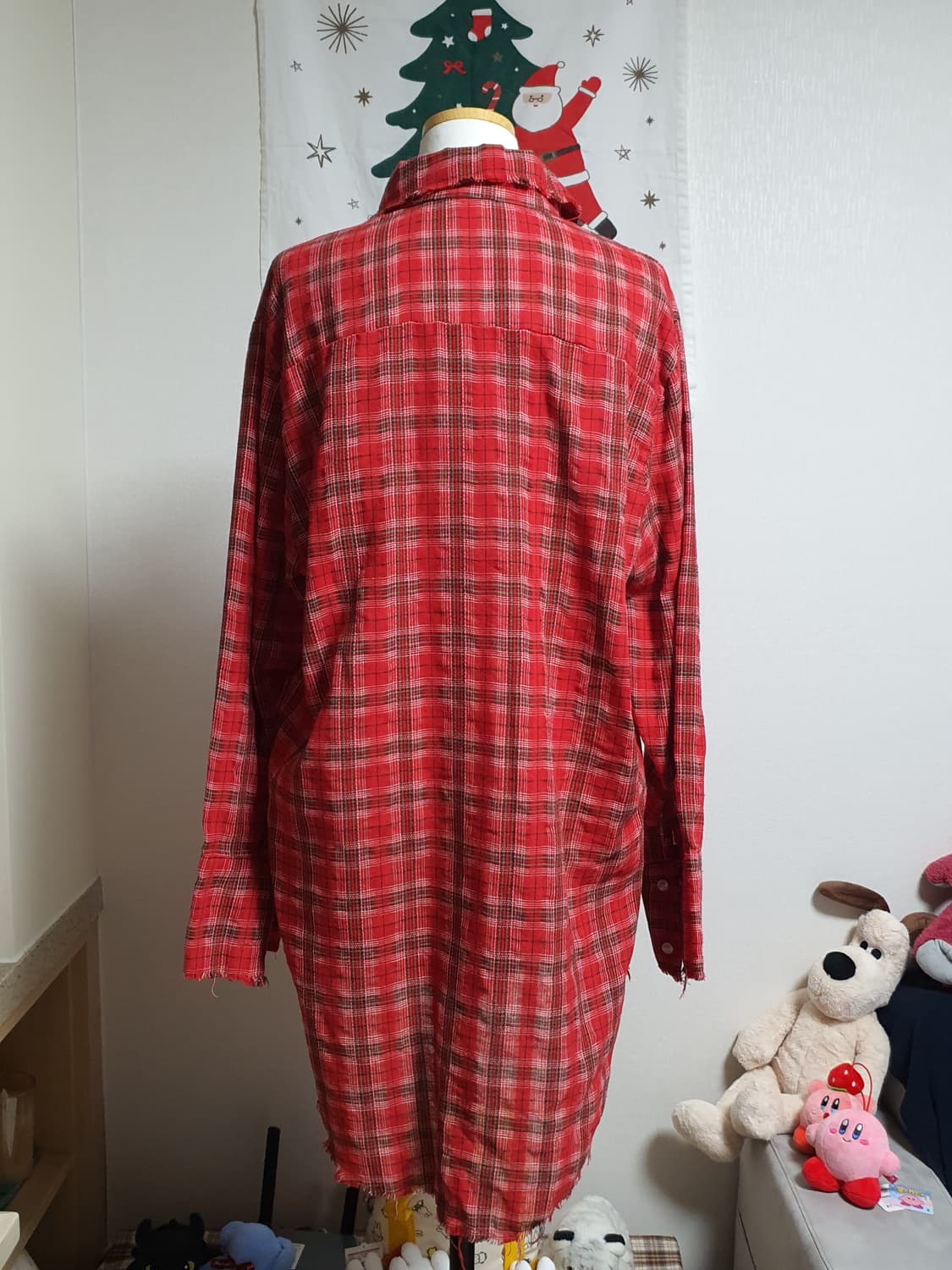 [빈티지] 크리스마스 레드그린 체크 롱 남방 셔츠 상품이미지5