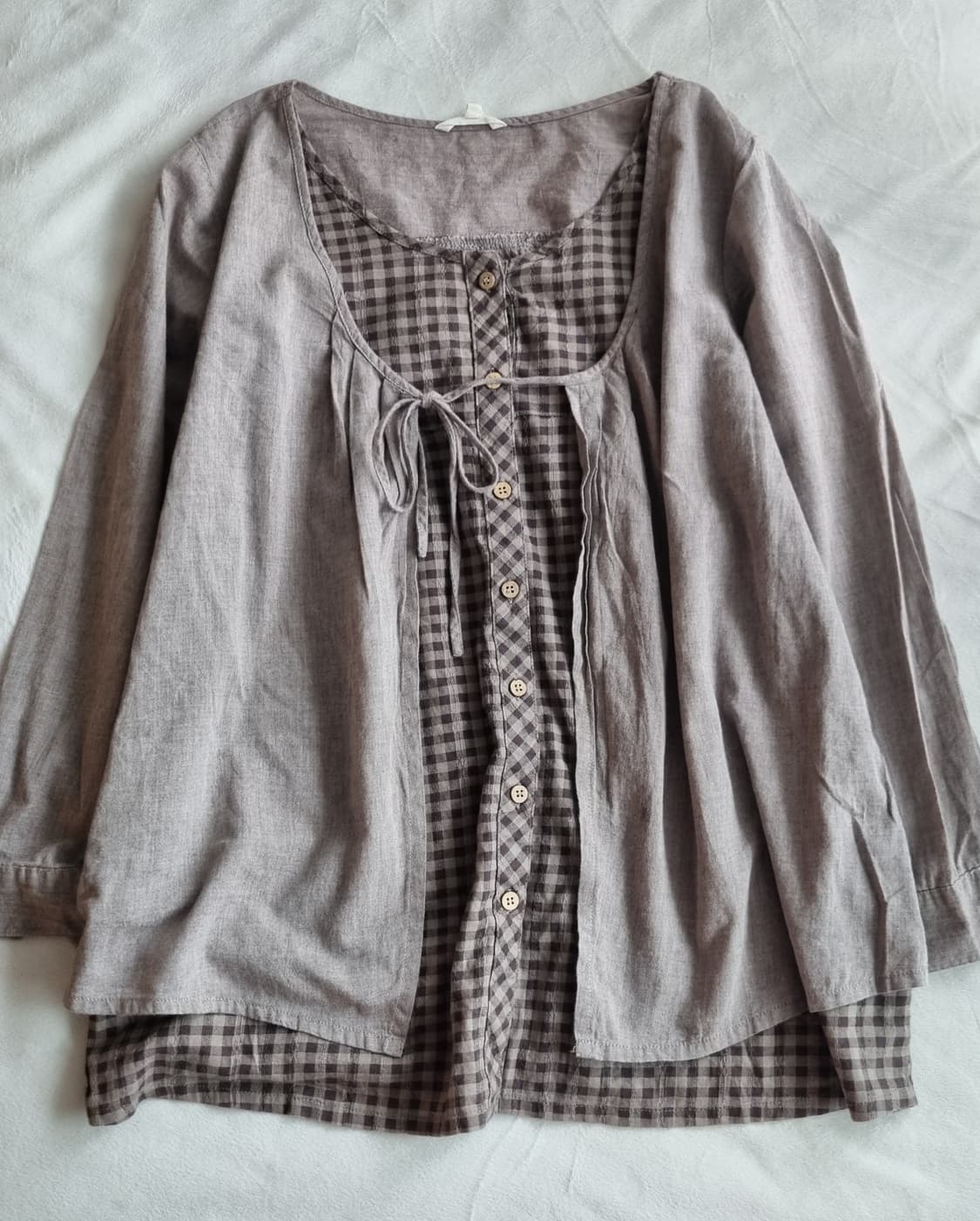 빈티지 모리걸 하구미 체크 레이어드 바선생 티셔츠 상품이미지1